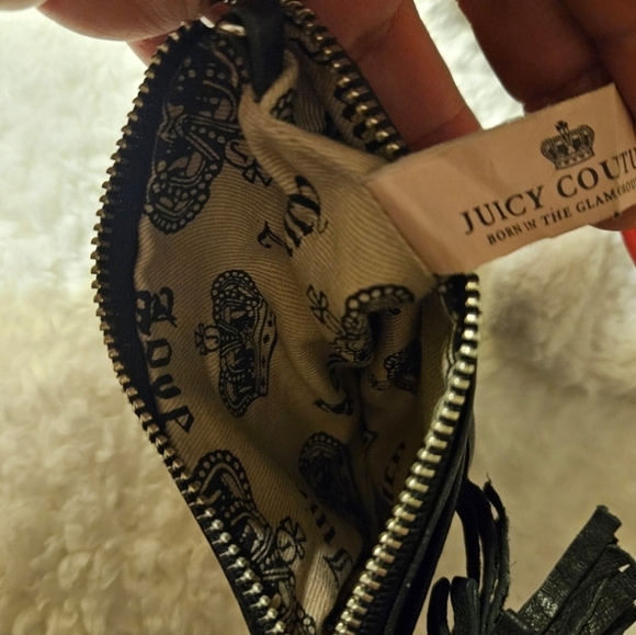 RARE 👑 JUICY COUTURE Y2K Black Genuine Leather Keychain Coin Wallet - Picture 5 of 9